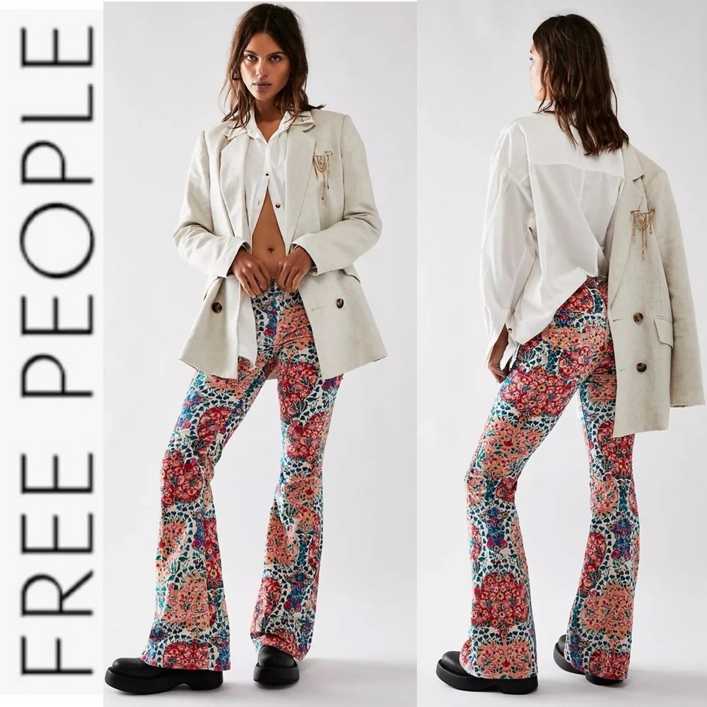 NWT Free People Penny Pull On Corduroy Printed Flare Psnts 24s
